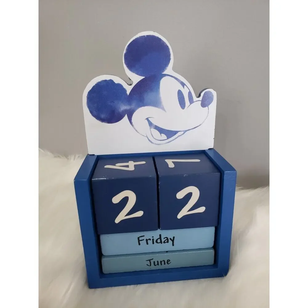 Disney Mickey Mouse Perpetual‎ Wood Blue Block Desk Office Wall Calendar Decor